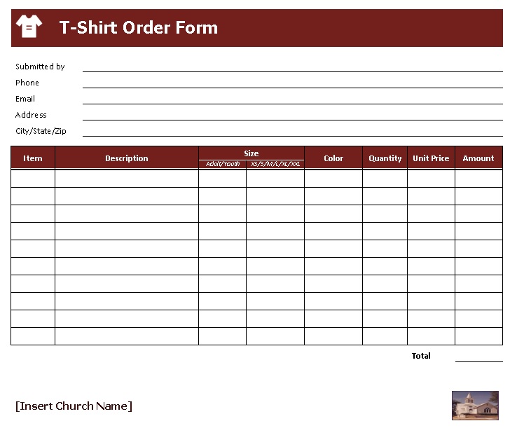 T-Shirt Order Form Template from www.freechurchforms.com