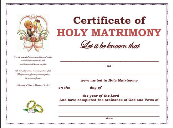 Holy Matrimony Certificate Free to Download